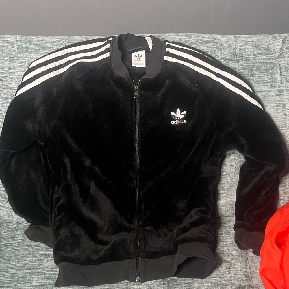 Adidas Black and White Fleece Track Jacket